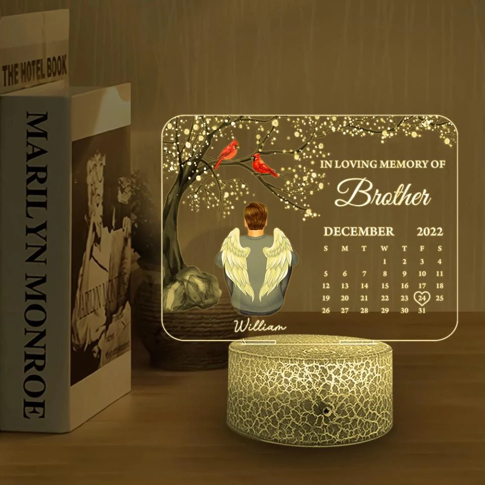 In Loving Memory of Angel In Heaven - Personalized Calendar Night Light - Memorial Gift for Loss of Dad, Grandpa, Husband - Image 3