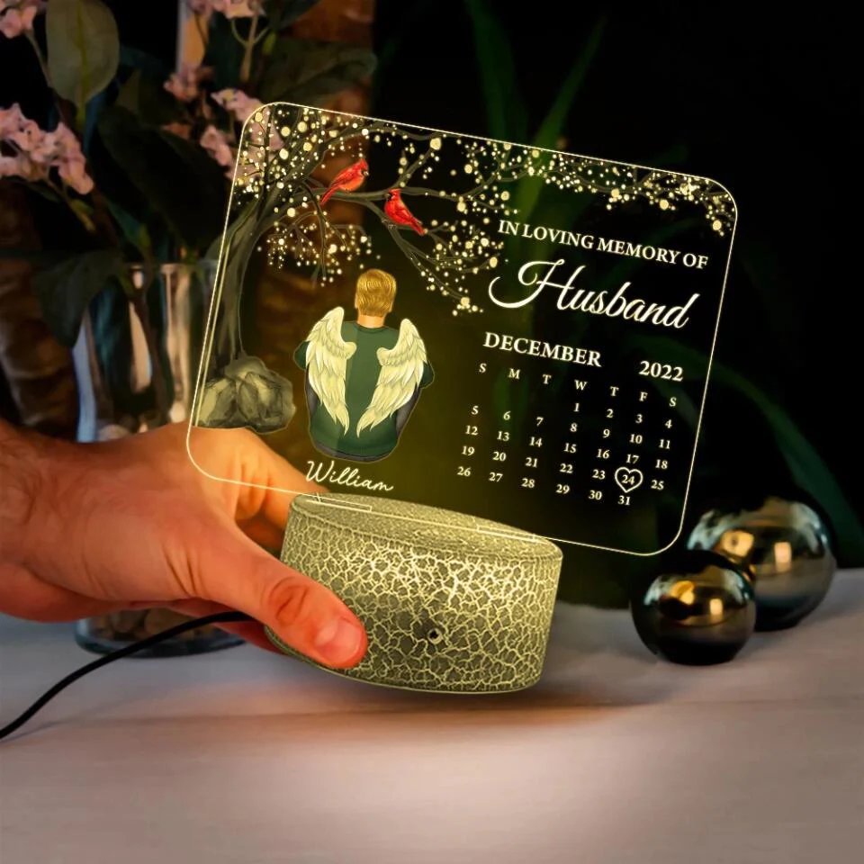 In Loving Memory of Angel In Heaven - Personalized Calendar Night Light - Memorial Gift for Loss of Dad, Grandpa, Husband - Image 4