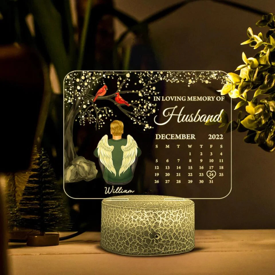 In Loving Memory of Angel In Heaven - Personalized Calendar Night Light - Memorial Gift for Loss of Dad, Grandpa, Husband - Image 5