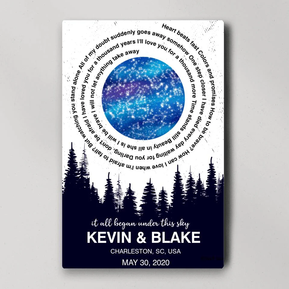 It All Began Under This Sky Favorite Song Lyrics Star Map Custom Canvas Poster Anniversary Gift For Couples - Image 3