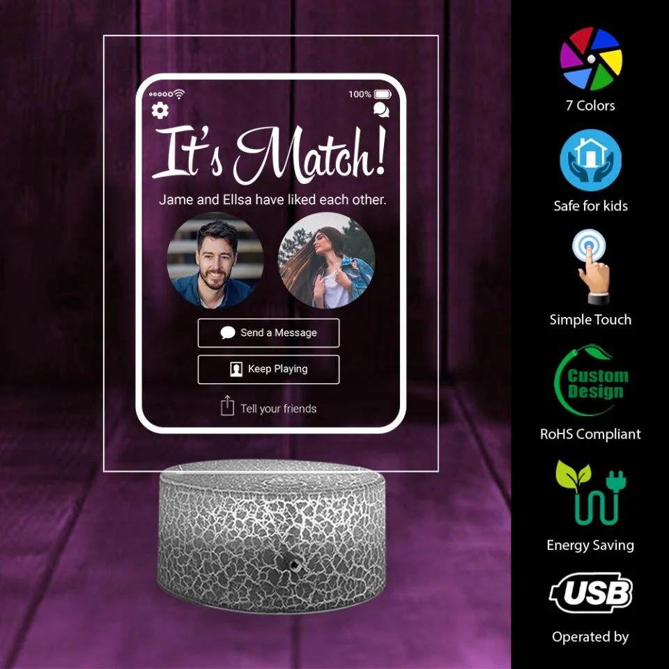 It's A Match - Personalized Acrylic Plaque LED Light With Photos - Image 3