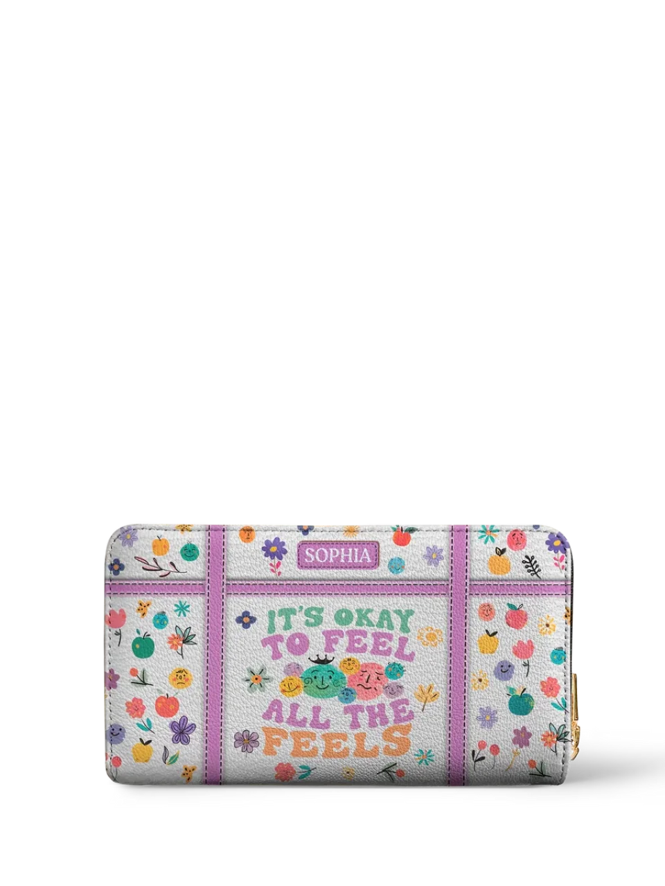 Its Okay To Feel All The Feels - Custom Zip Around Leather Wallet - Awesome Gift for Teachers - Image 3