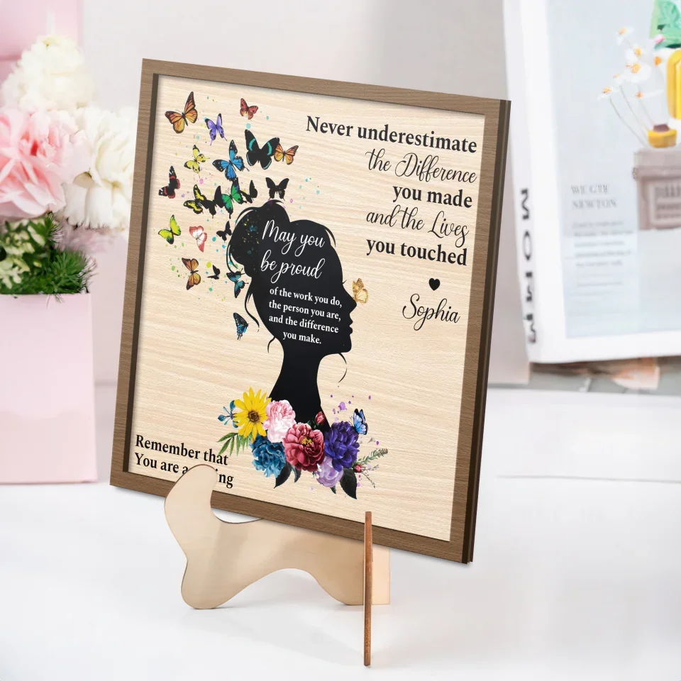 Lady Boss Thank You Gift - Never Underestimate The Difference You Made and The Lives You Touched - 2 Layered Wooden Sign - Office Decor - Image 3