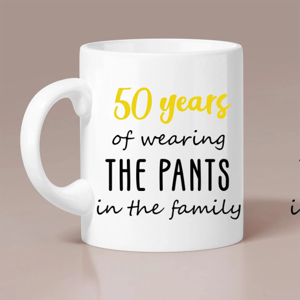 Let Him Think To Wear the Pants in Family - Personalized Couple White Mug - Funny Gifts for Wedding Anniversary - 208IHPTHMU087 - Image 2