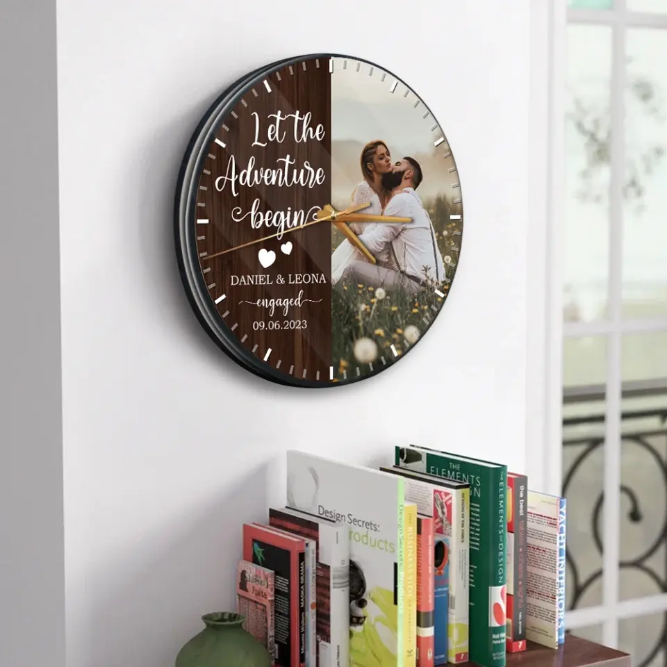 Couple Wooden Sign Let The Adventure Begin - Wall Clock - Gift For Couples On Anniversary, Wedding - Image 5
