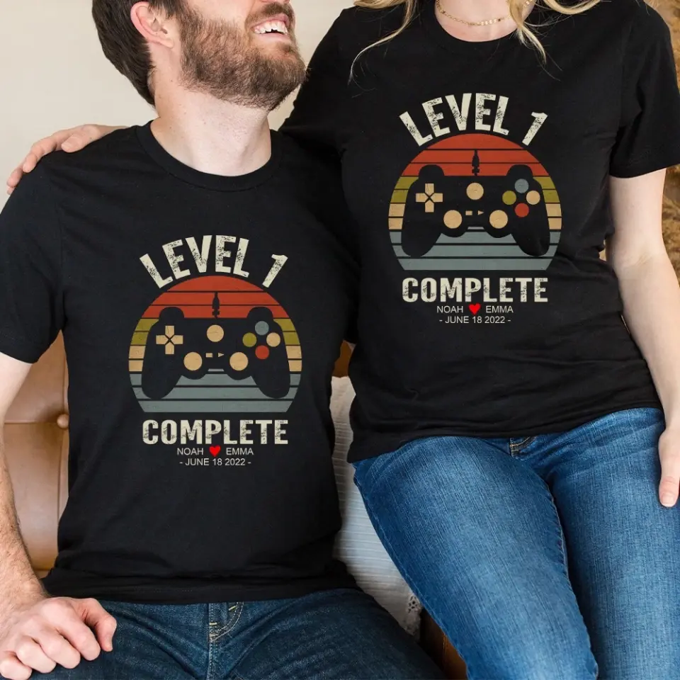 Level 1 Complete - Personalized Couple Shirt - Best Gift For Couples On Anniversary - Gift For Him Her - Image 3