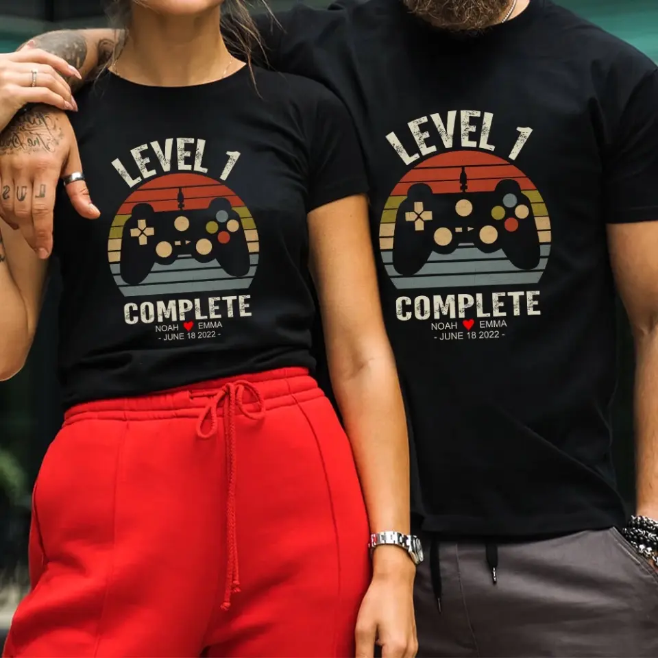 Level 1 Complete - Personalized Couple Shirt - Best Gift For Couples On Anniversary - Gift For Him Her - Image 4