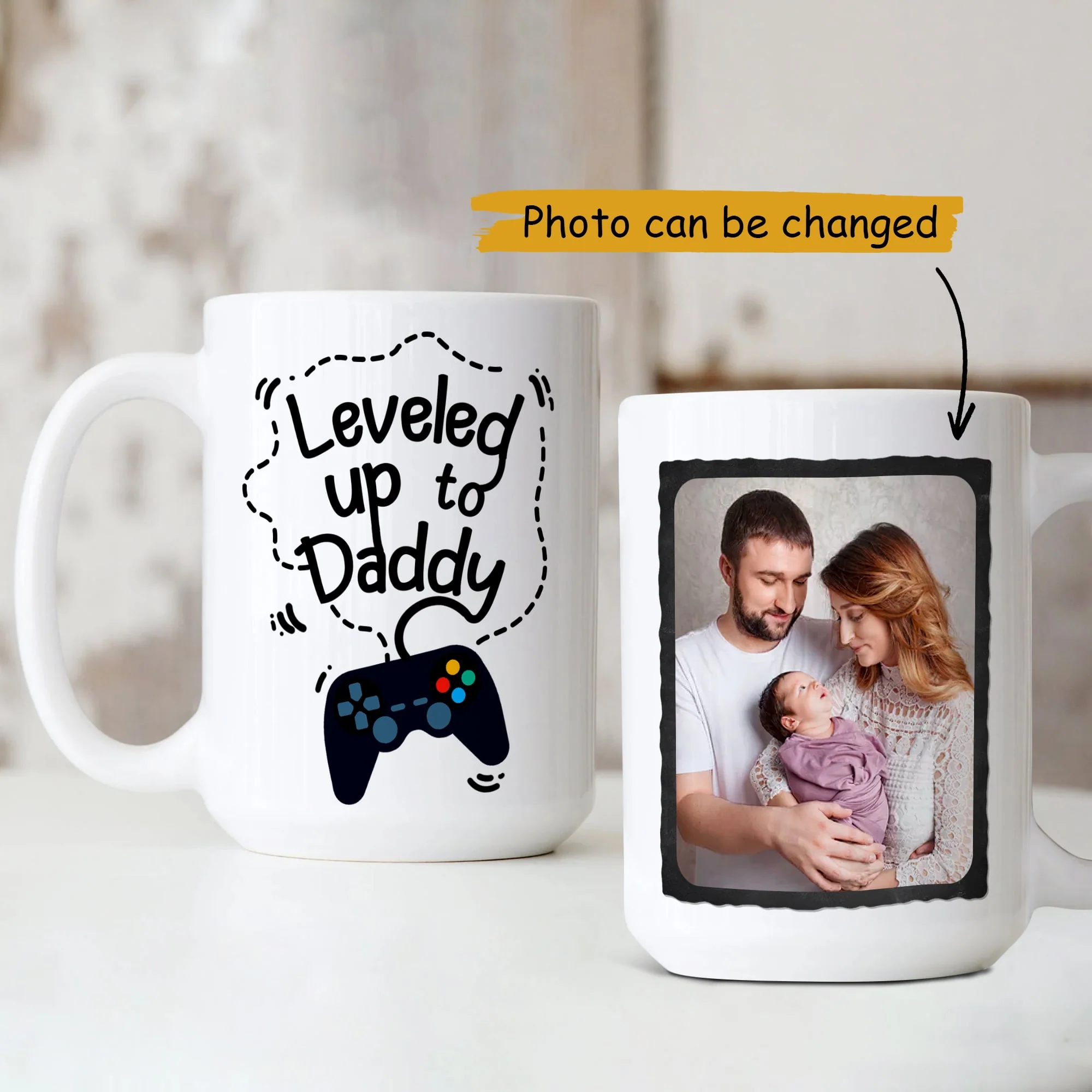 Leveled Up To Daddy Custom Photo Mug First Fathers Day Gift - Image 3