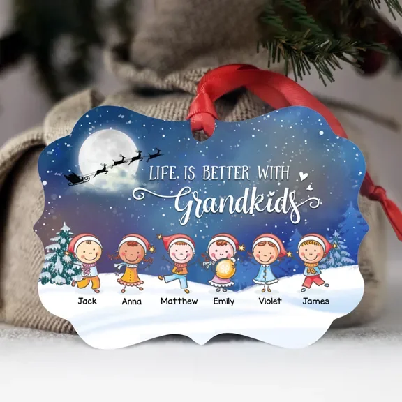 Life Is Better With Grandkids - Custom Acrylic Wooden Ornament - Christmas Gift For Grandpa Grandma
