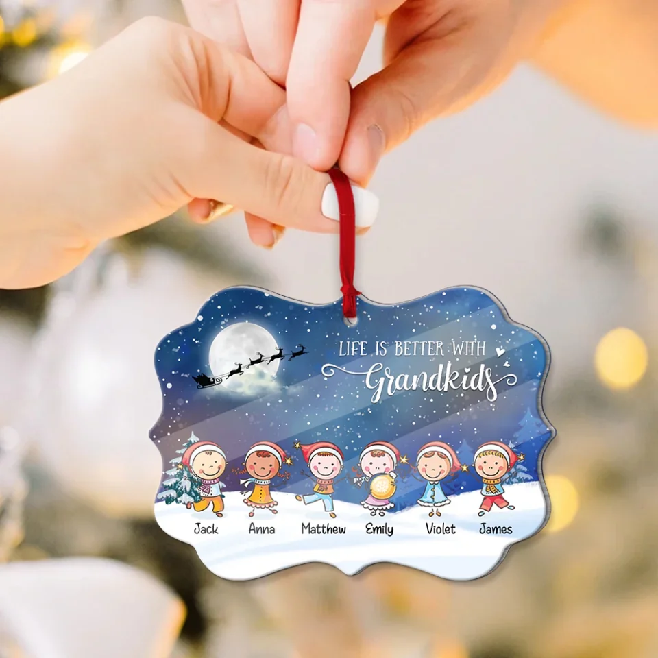 Life Is Better With Grandkids - Custom Acrylic Wooden Ornament - Christmas Gift For Grandpa Grandma - Image 20