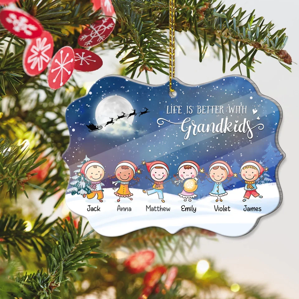 Life Is Better With Grandkids - Custom Acrylic Wooden Ornament - Christmas Gift For Grandpa Grandma - Image 28