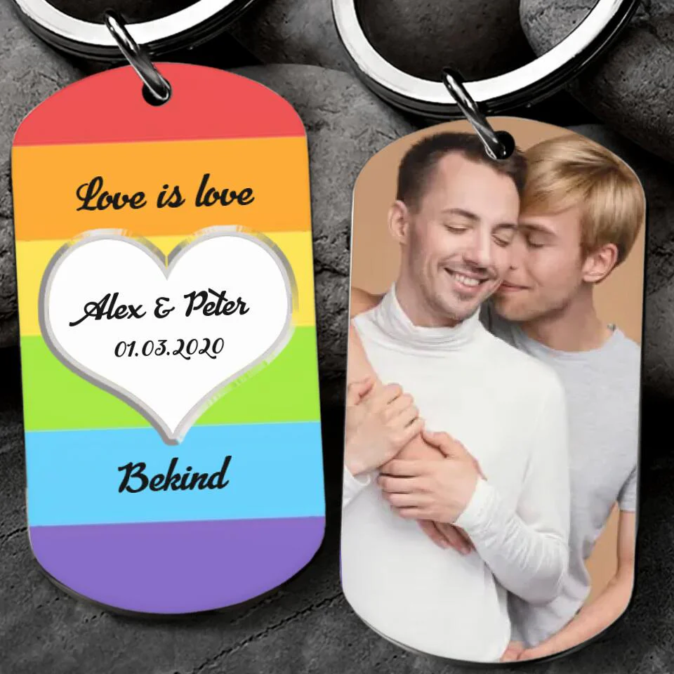 Love Is Love, Bekind - Personalized Keychain - Gift Ideas For LGBT Couple - Image 2