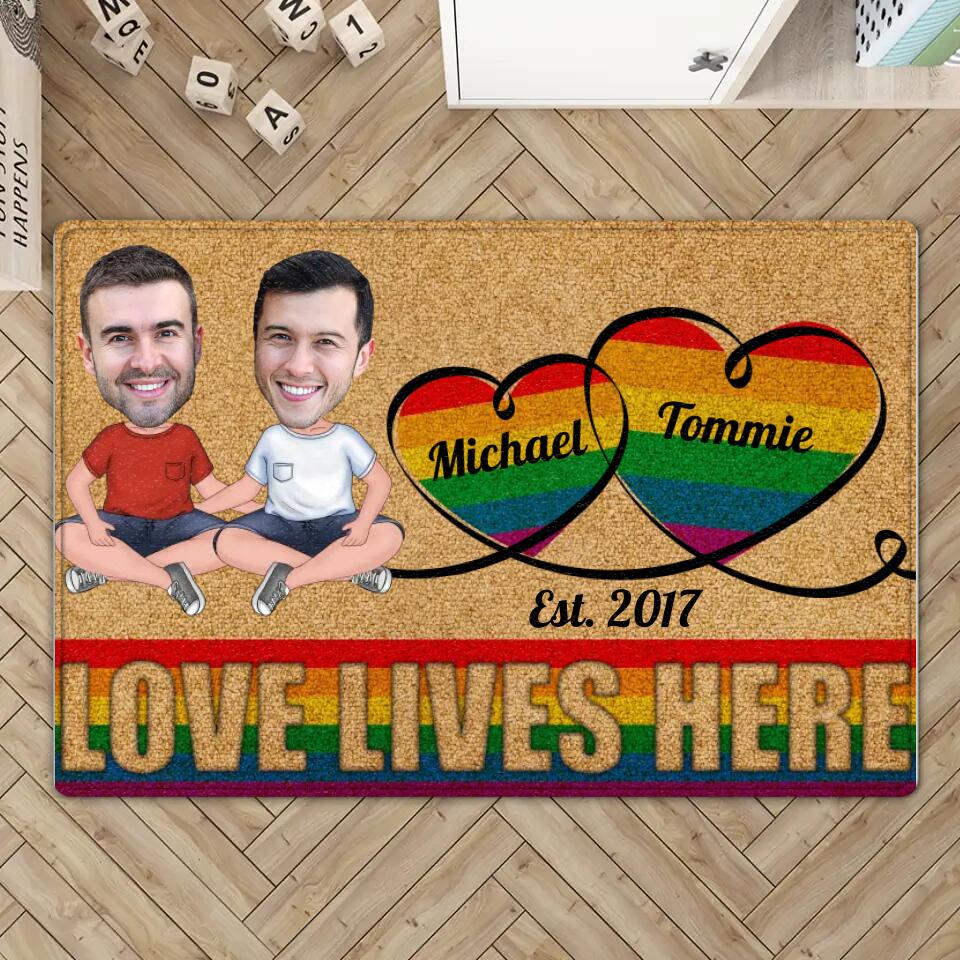 Personalized Valentine Gifts - Love Lives Here - Housewarming Gifts - Custom Doormat - Anniversary Gift For LGBT Couples - Image 3
