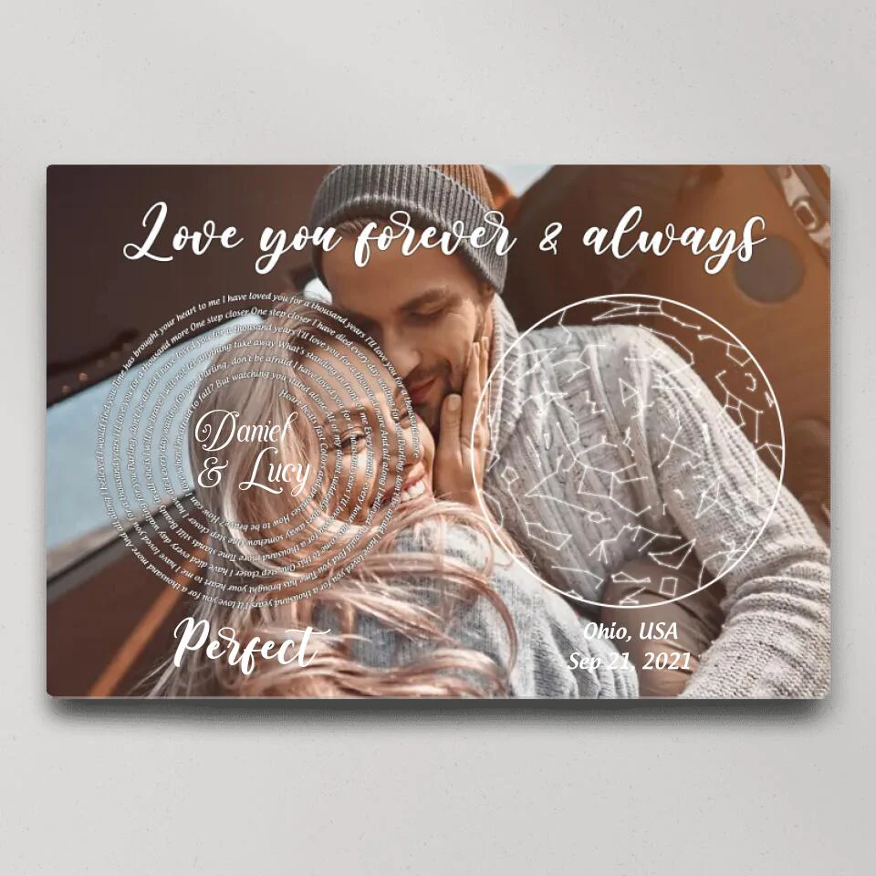 Love You Forever And Always Favorite Song Lyrics Custom Star Map Canvas Poster Anniversary Gift