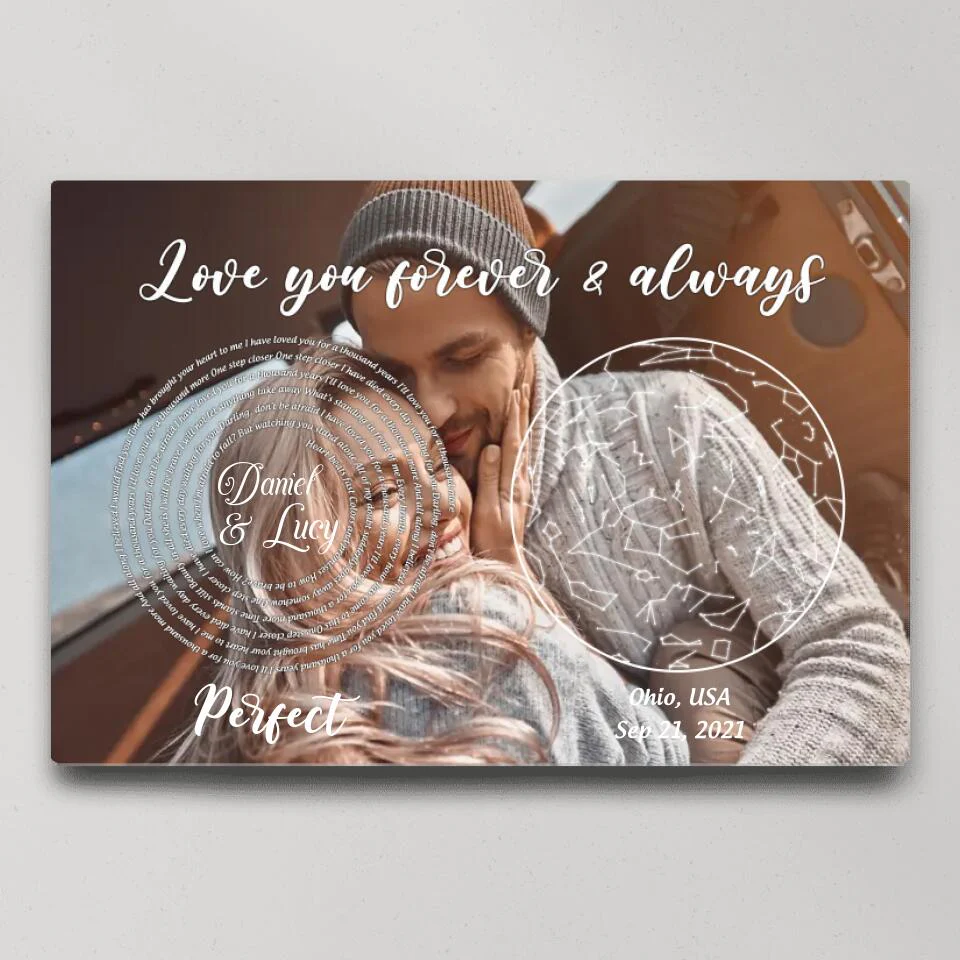 Love You Forever And Always Favorite Song Lyrics Custom Star Map Canvas Poster Anniversary Gift - Image 2