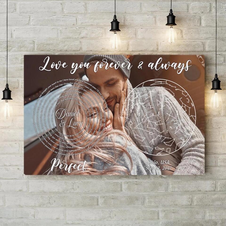Love You Forever And Always Favorite Song Lyrics Custom Star Map Canvas Poster Anniversary Gift - Image 3