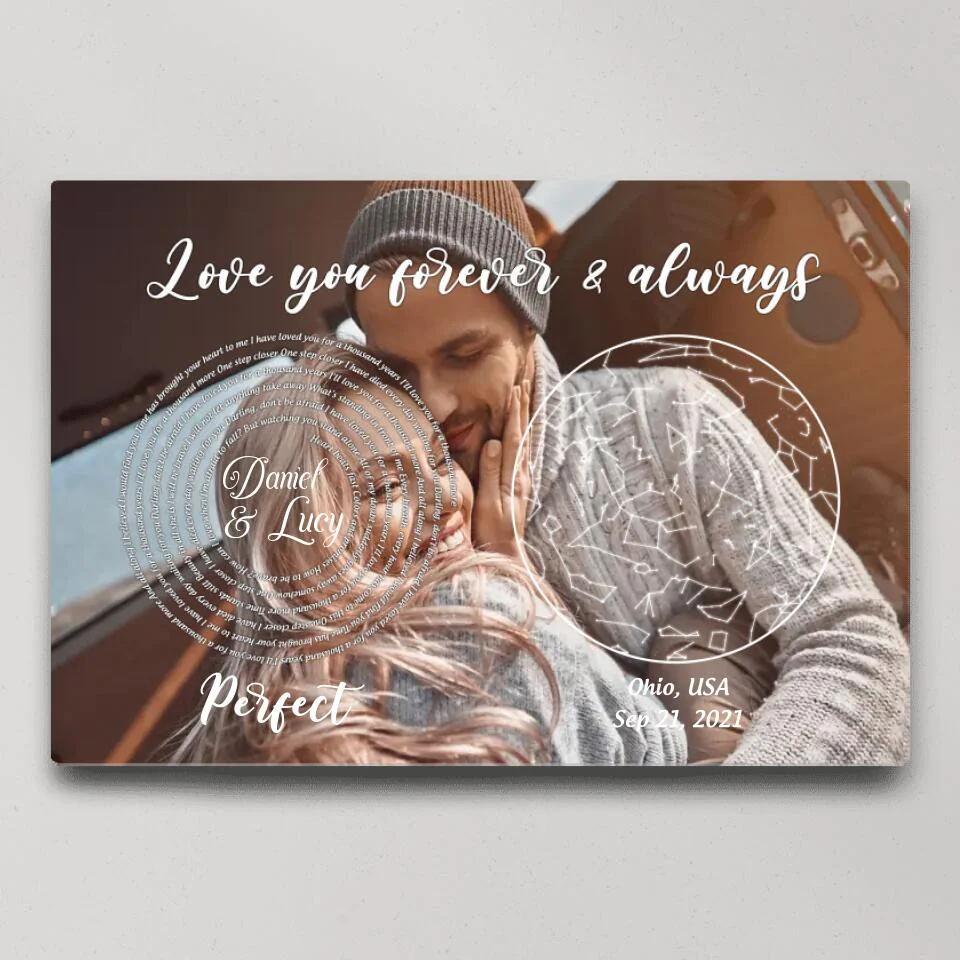 Love You Forever And Always Favorite Song Lyrics Custom Star Map Canvas Poster Anniversary Gift - Image 4