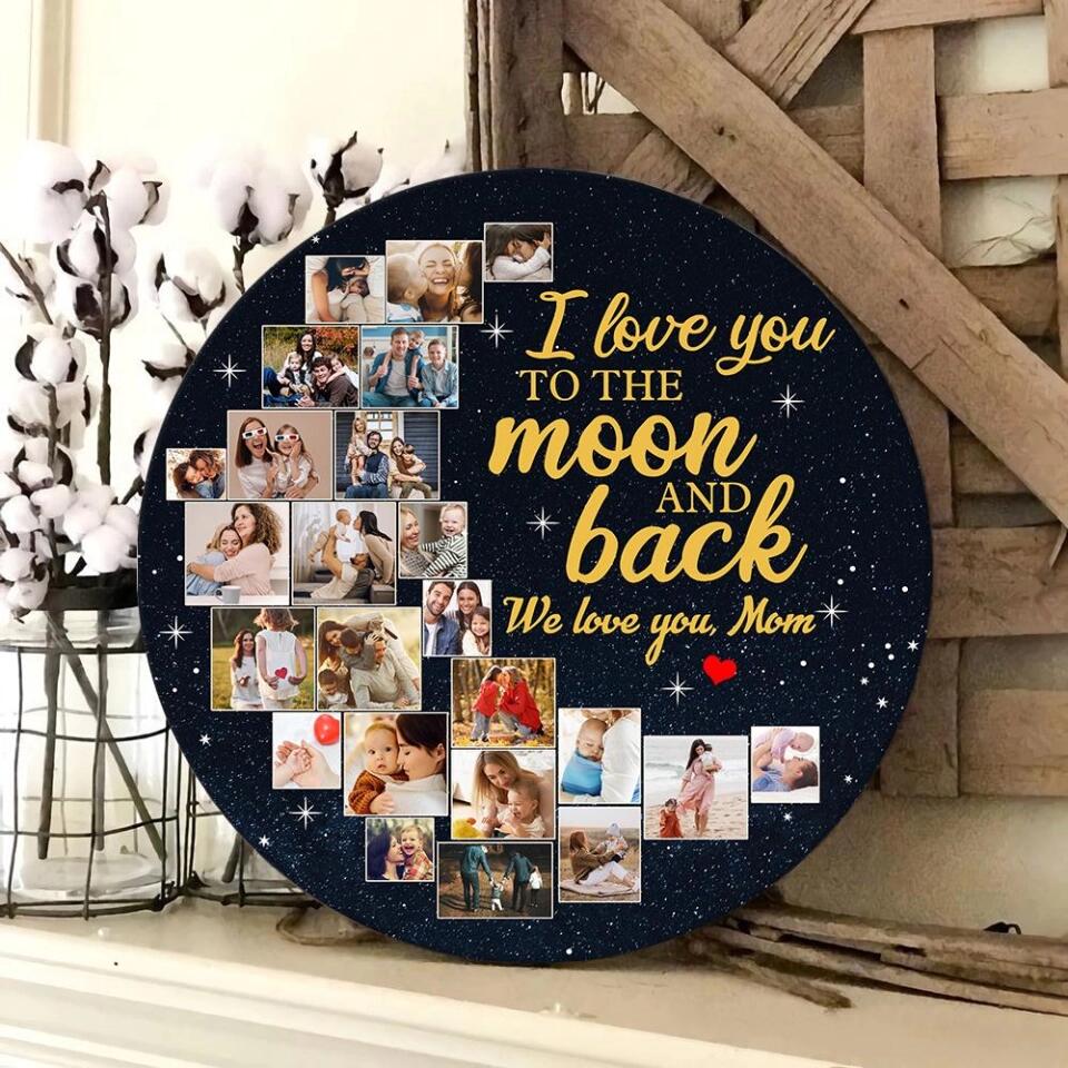 Couple Wooden Sign Love You to The Moon and Back, Custom Moon Shape Round Wood Sign, Personalized Collage Photos Gift - Image 4