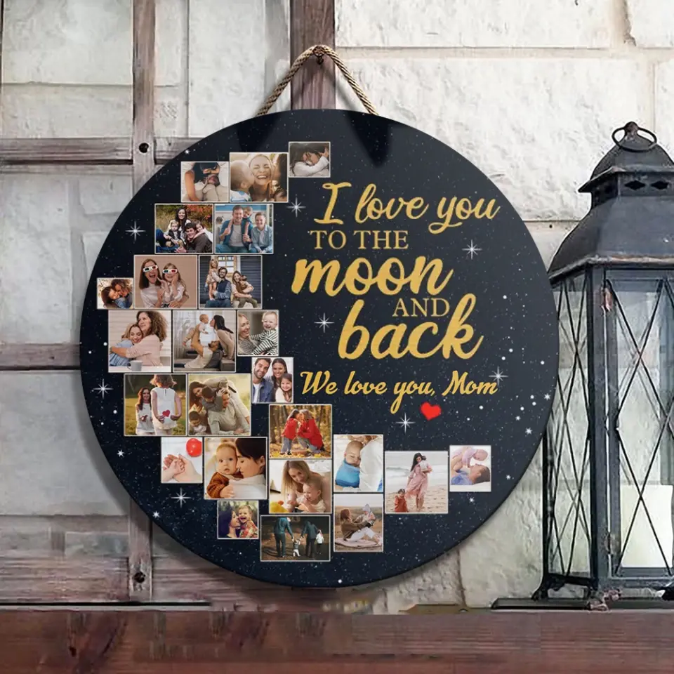 Couple Wooden Sign Love You to The Moon and Back, Custom Moon Shape Round Wood Sign, Personalized Collage Photos Gift - Image 6