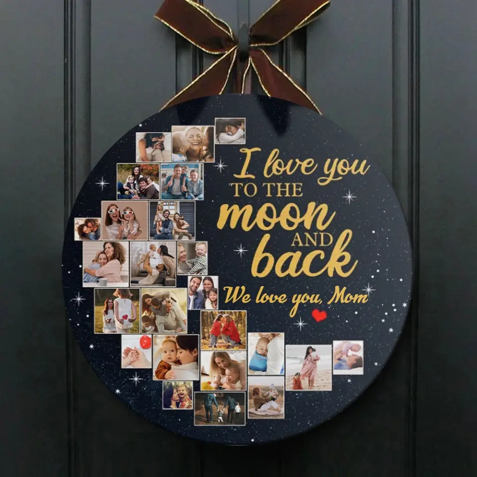Couple Wooden Sign Love You to The Moon and Back, Custom Moon Shape Round Wood Sign, Personalized Collage Photos Gift - Image 7