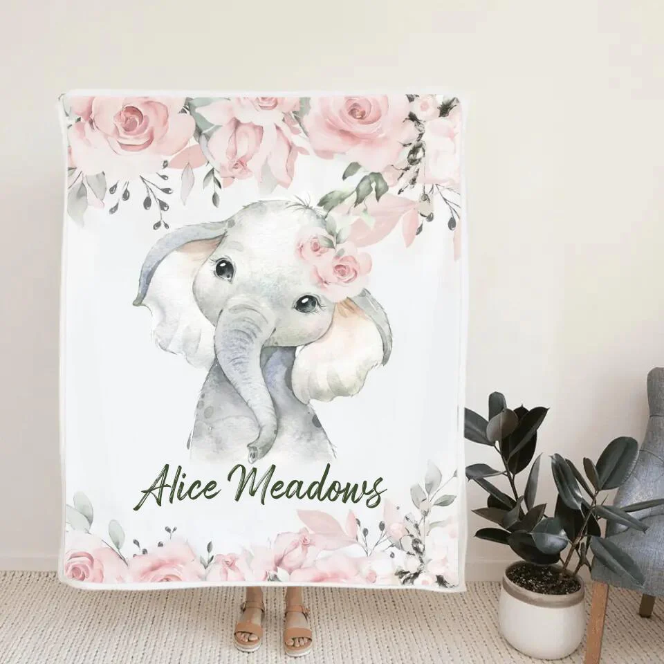 Lovely Floral Style - Cute Animal Theme - Personalized Baby Name - Custom Nickname - Blanket - Best Gift for 3 Months 7 Month Baby Kid Toddler - 211ICNLNBL159 - Image 3