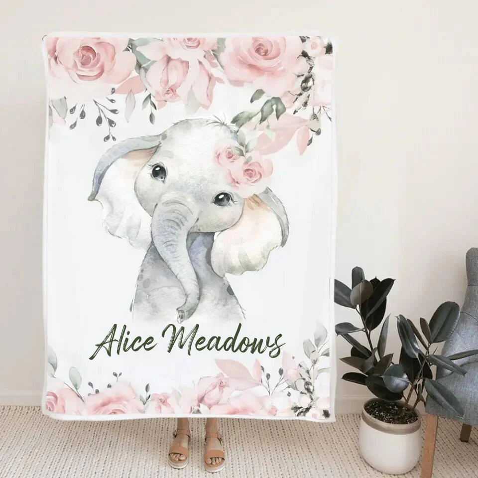 Lovely Floral Style - Cute Animal Theme - Personalized Baby Name - Custom Nickname - Blanket - Best Gift for 3 Months 7 Month Baby Kid Toddler - 211ICNLNBL159 - Image 4