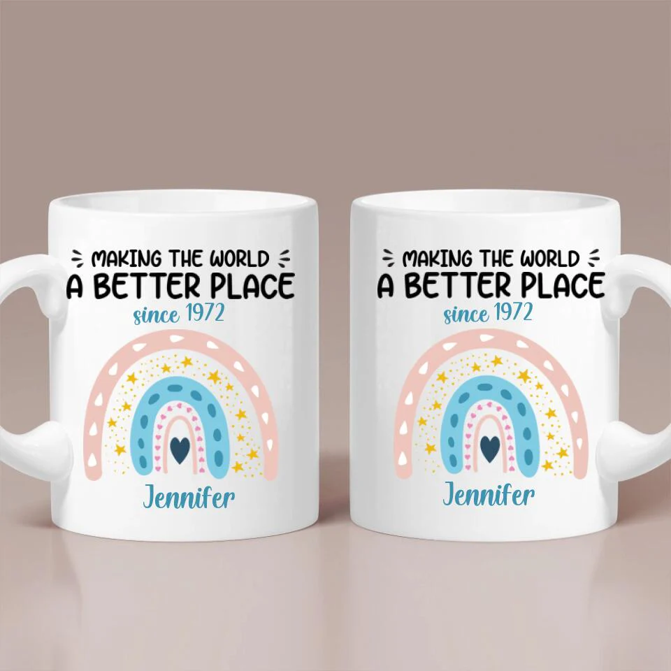 Making The World A Better Place - Personalized White Mug - Custom Year & Name - Image 2