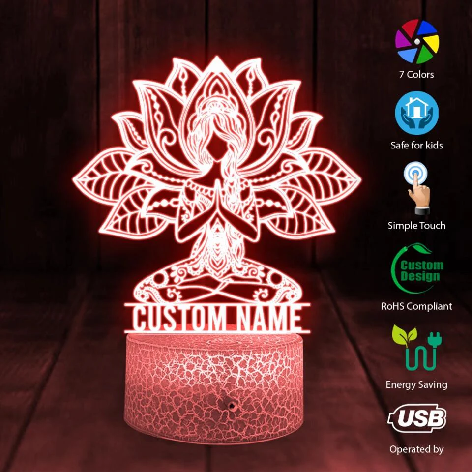 Mandala Yoga Girl, Meditation Light - Personalized 3D LED Light - Image 2
