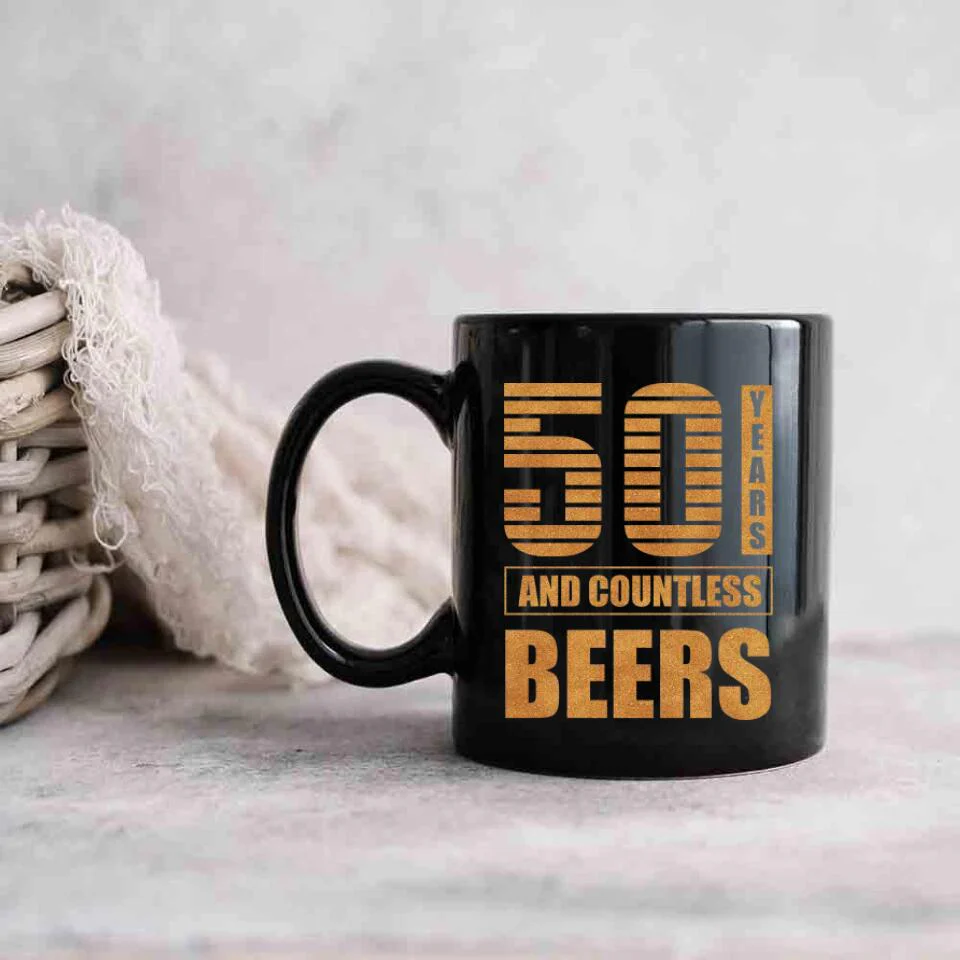 Many Years And Countless Beers - Personalized Black Mug - Image 2