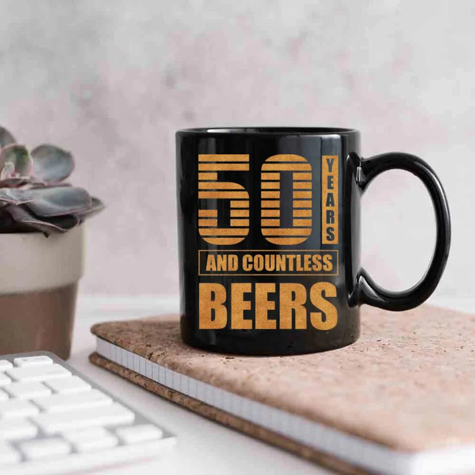 Many Years And Countless Beers - Personalized Black Mug - Image 3