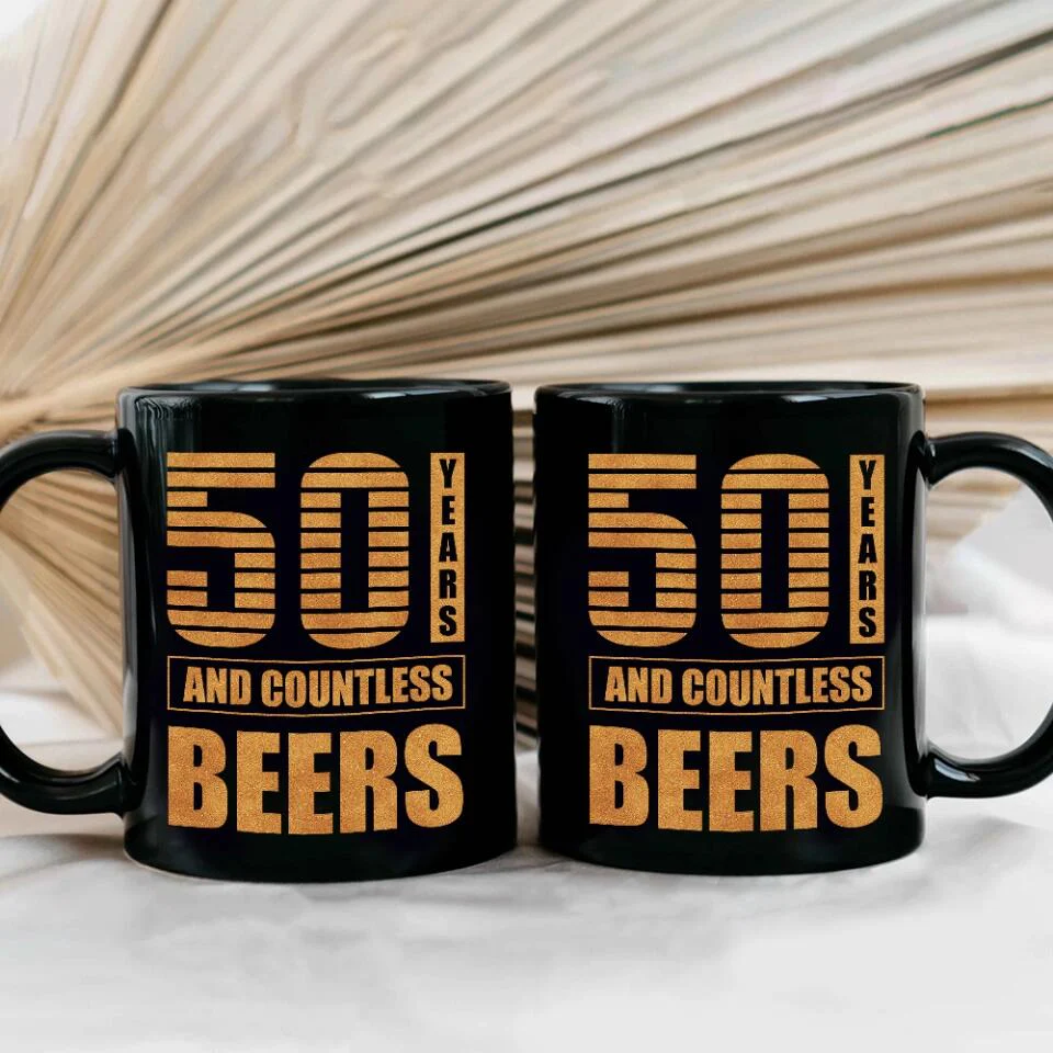 Many Years And Countless Beers - Personalized Black Mug - Image 4