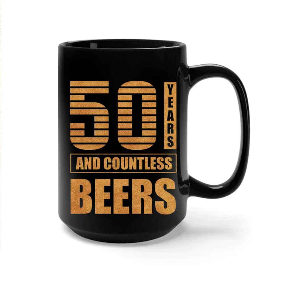 Many Years And Countless Beers - Personalized Black Mug - Image 8