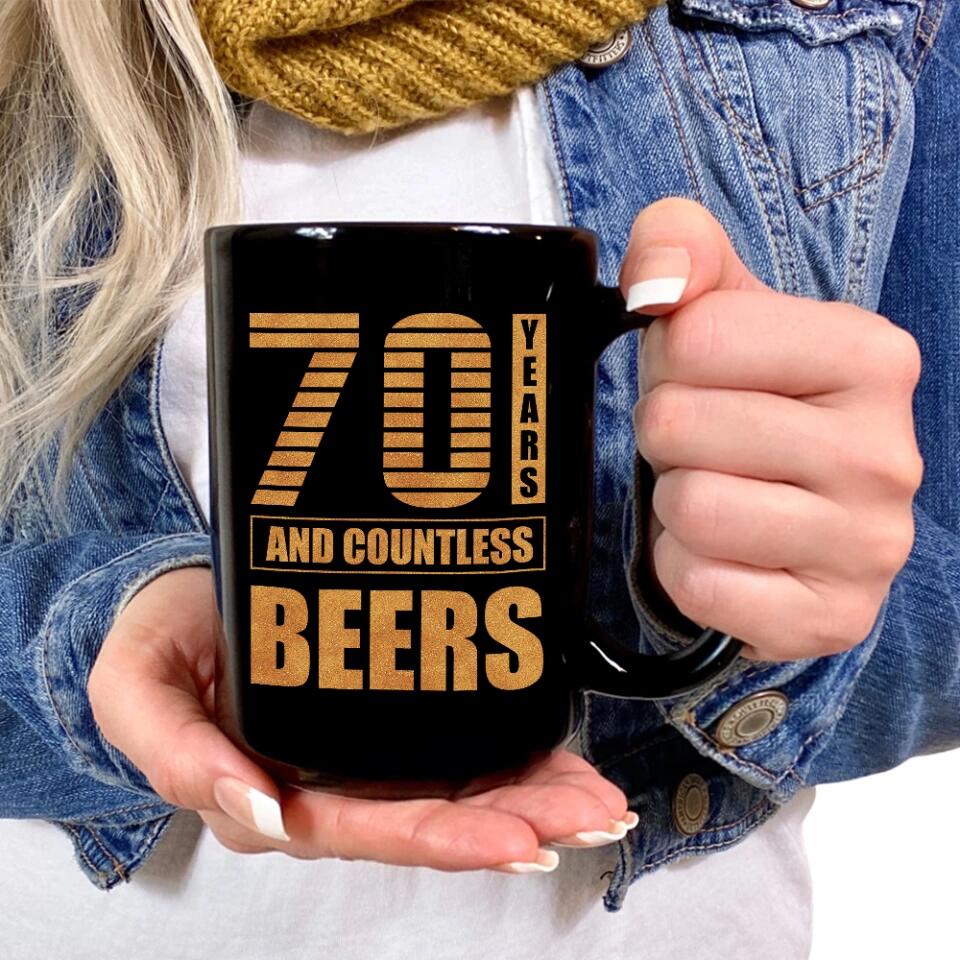 Many Years And Countless Beers - Personalized Black Mug - Image 9