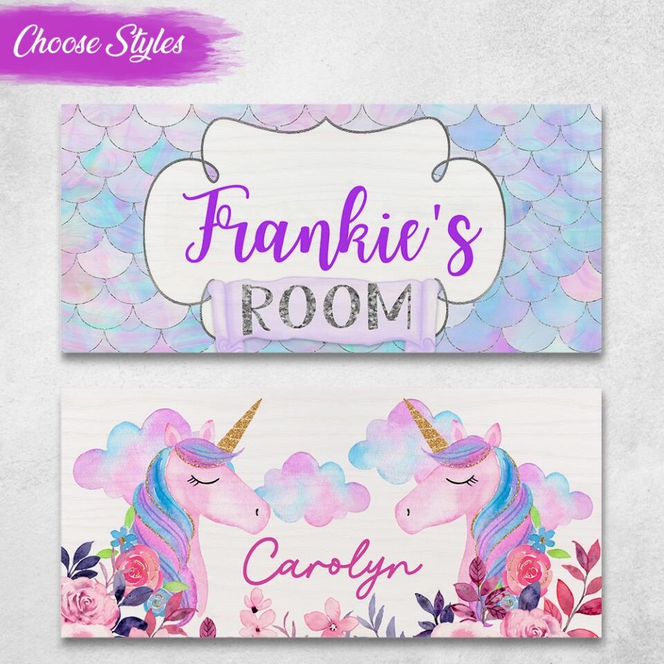 Mermaid & Unicorn Style Girl's Room Personalized Wooden Sign - Image 3