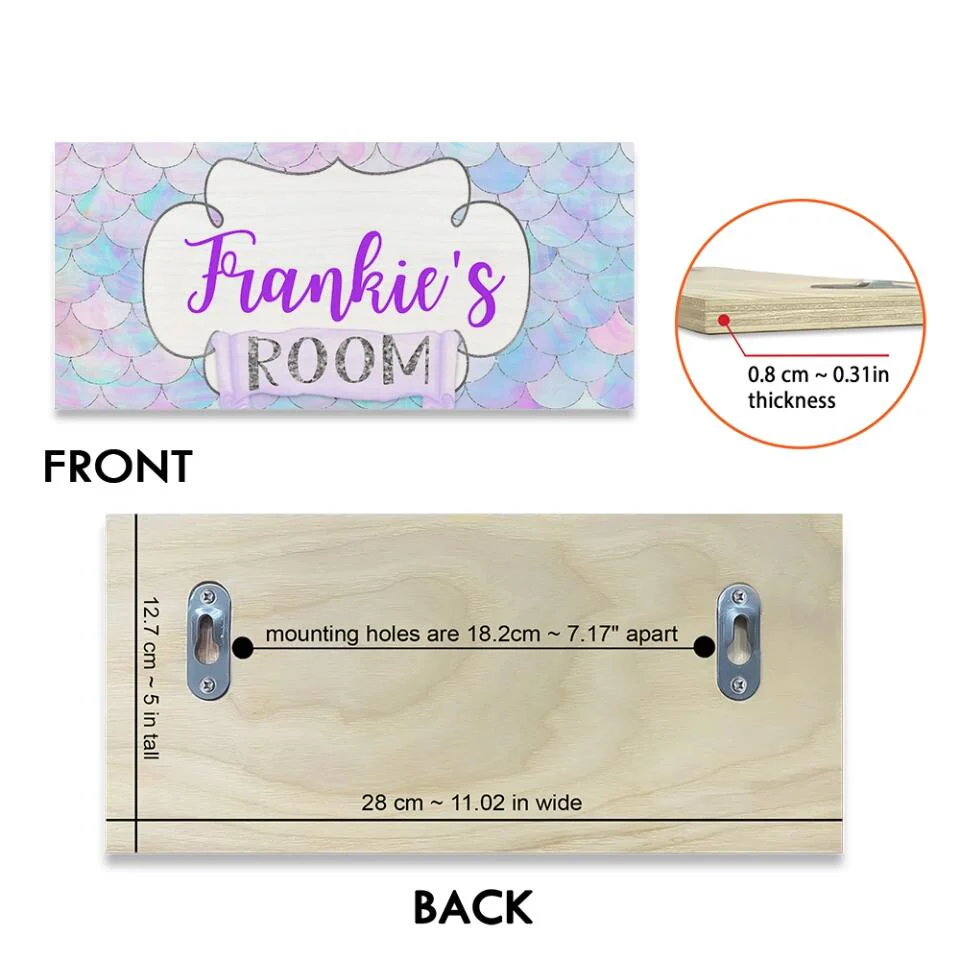 Mermaid & Unicorn Style Girl's Room Personalized Wooden Sign - Image 4