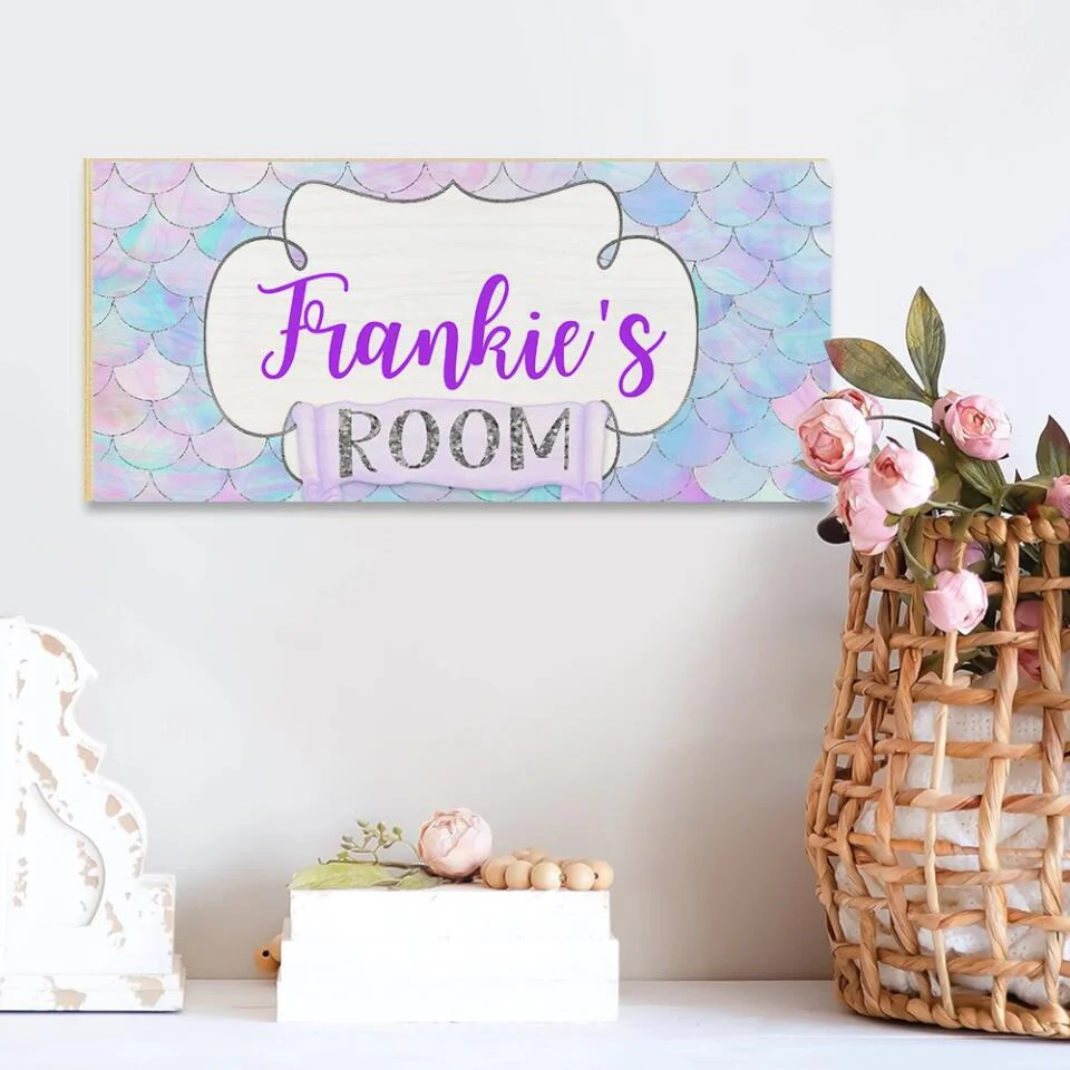 Mermaid & Unicorn Style Girl's Room Personalized Wooden Sign - Image 5