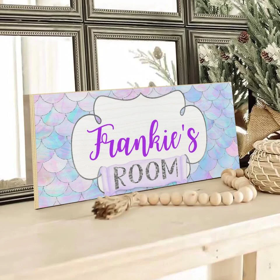 Mermaid & Unicorn Style Girl's Room Personalized Wooden Sign - Image 6