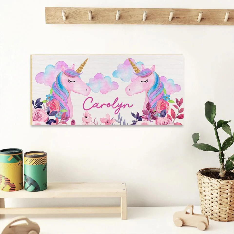 Mermaid & Unicorn Style Girl's Room Personalized Wooden Sign - Image 7
