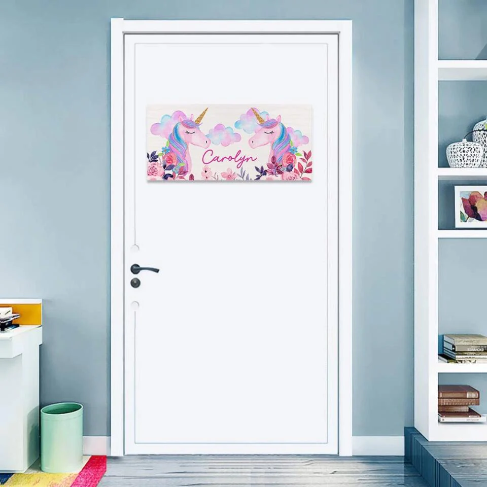 Mermaid & Unicorn Style Girl's Room Personalized Wooden Sign - Image 8