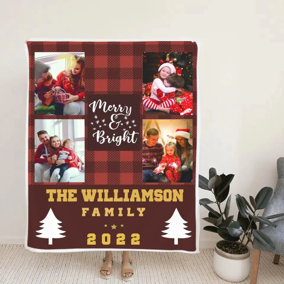 Merry Bright The Family - Personalized Photo Fleece Blanket - Christmas Gifts for Mom Dad Family - Image 3