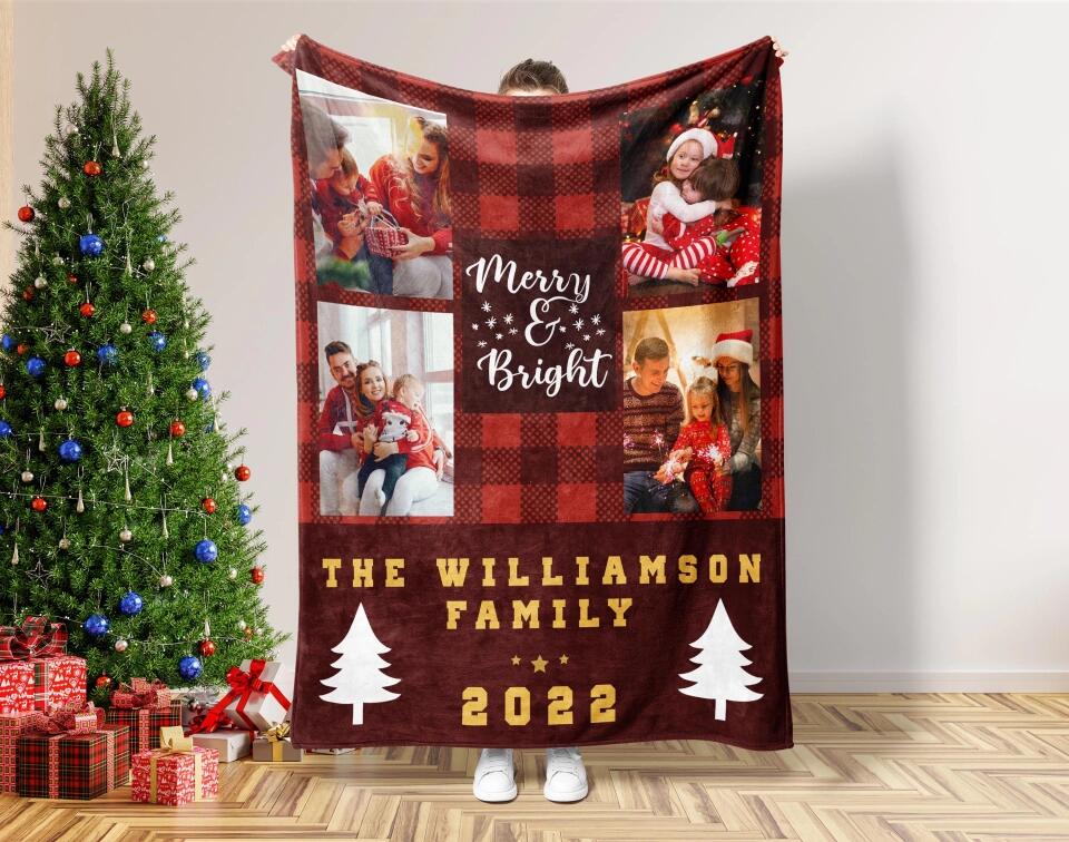 Merry Bright The Family - Personalized Photo Fleece Blanket - Christmas Gifts for Mom Dad Family - Image 4