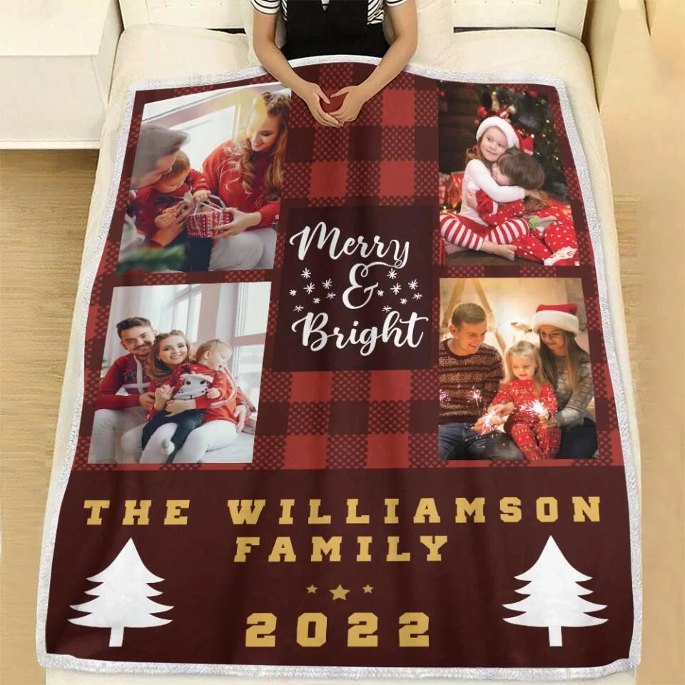 Merry Bright The Family - Personalized Photo Fleece Blanket - Christmas Gifts for Mom Dad Family - Image 5