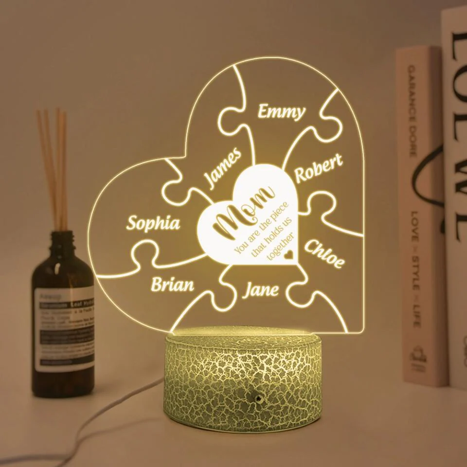 Mom Is The Piece That Holds Us Together - Personalized 3D Led Light - Image 3
