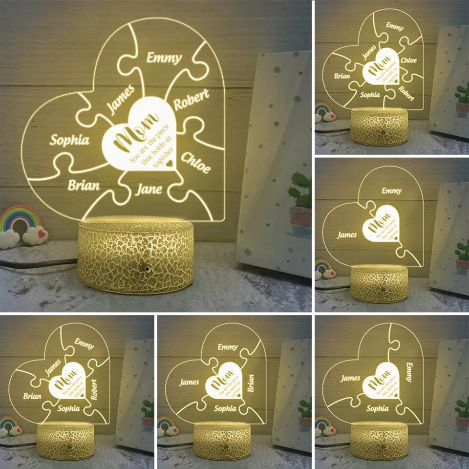 Mom Is The Piece That Holds Us Together - Personalized 3D Led Light - Image 5
