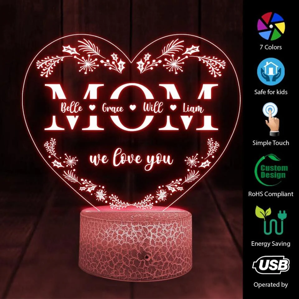Mom We Love You Personalized 3D Led Light - Image 3