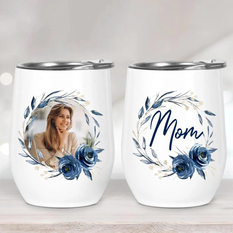 Mom Wreath with Photo - Personalized Wine Tumbler - Image 2