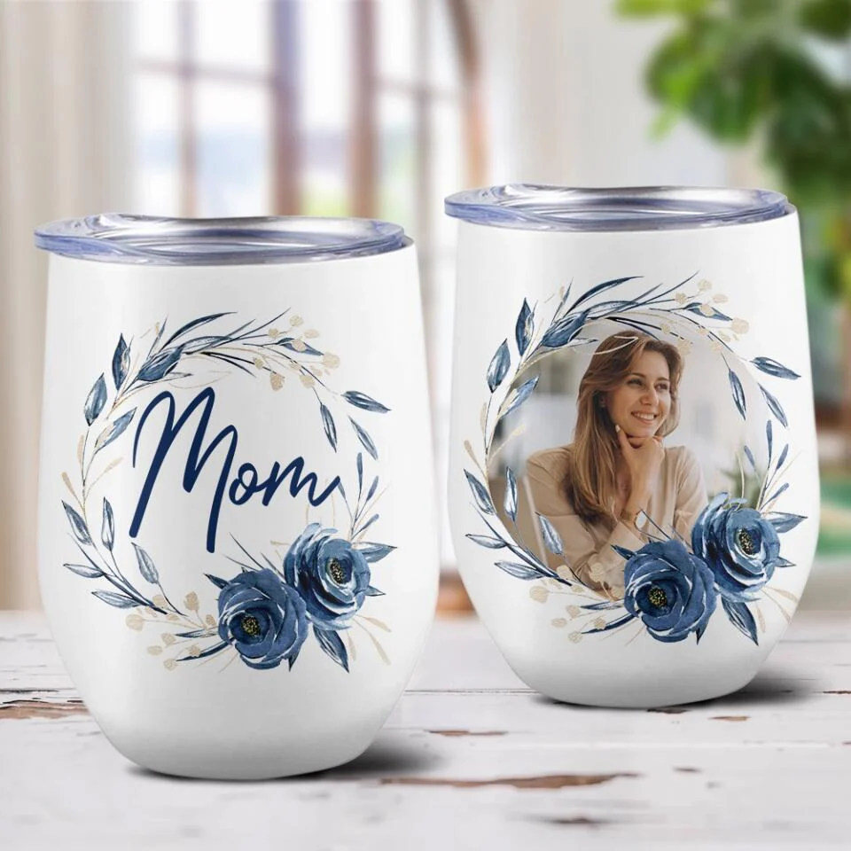 Mom Wreath with Photo - Personalized Wine Tumbler - Image 3