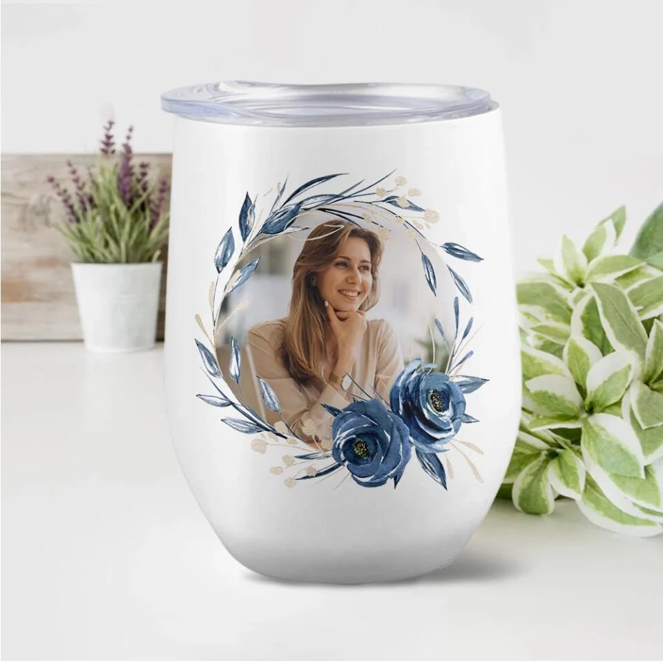 Mom Wreath with Photo - Personalized Wine Tumbler - Image 6