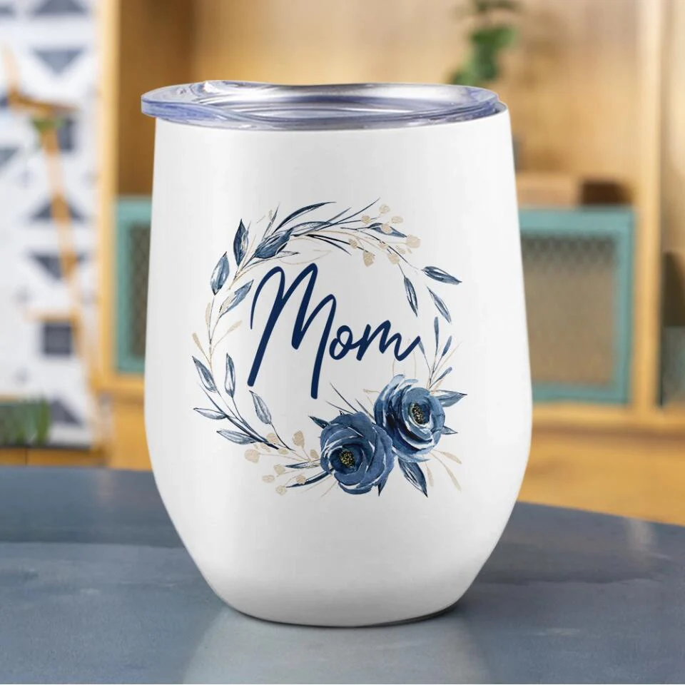 Mom Wreath with Photo - Personalized Wine Tumbler - Image 7