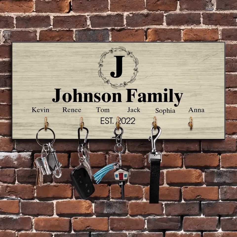 Personalized Monogram Letter & Family Name - Key Holder Hanger - Wooden Sign - Image 5